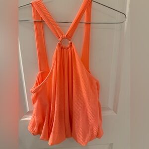 Free People Women's Coral Ribbed bubble tank